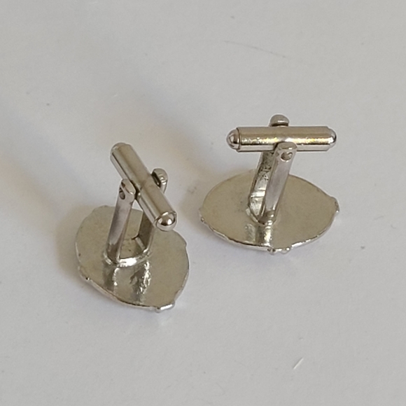 Vintage Men's Silver Tone Black Enamel Horse Carriage Royalty Luxury Cufflinks - Picture 4 of 8